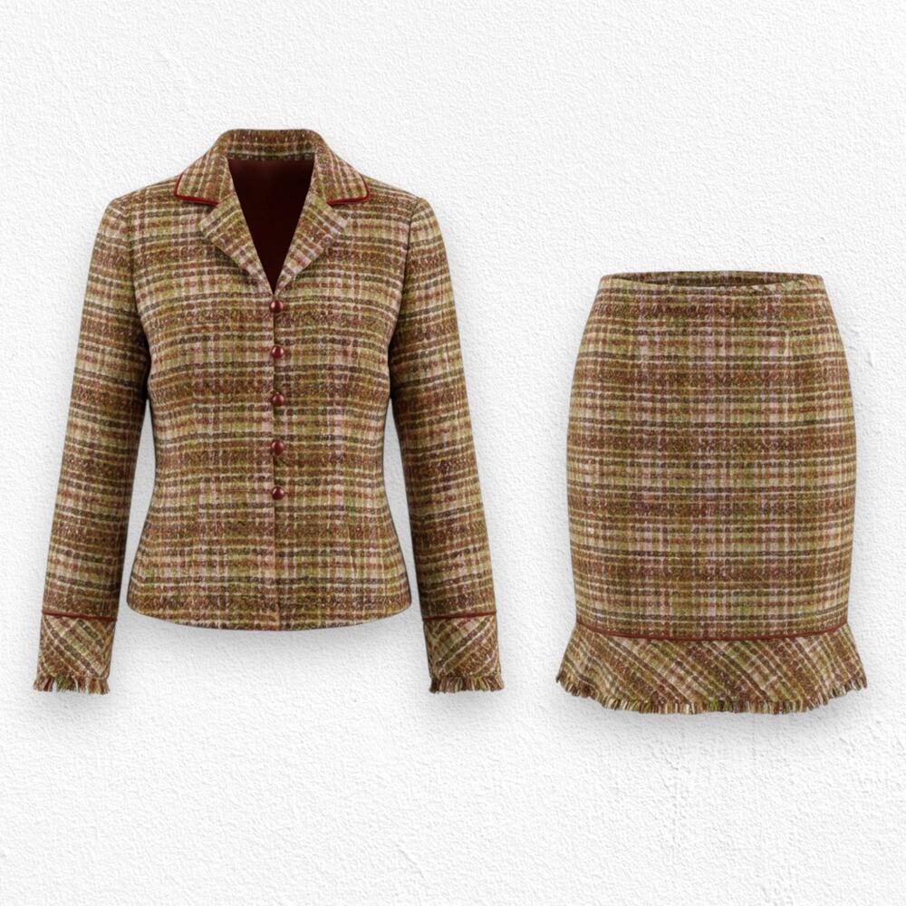 90s Vintage Kasper Multicolor Tweed Skirt Suit Officecore Blazer & Skirt Size 4P